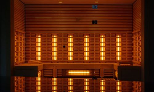 Moderne Infrarot Sauna, Innenraum mit Licht